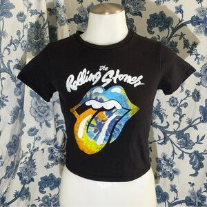 The Rolling Stones Black Graphic Baby Tee Multicolor Logo